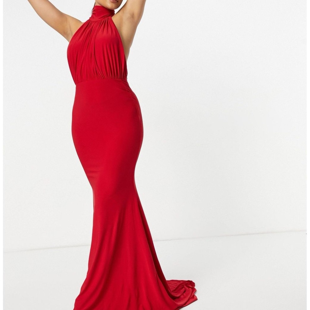 Club‎ London Red Halterneck Backless Fishtail Maxi Dress – Size US 4 NWT